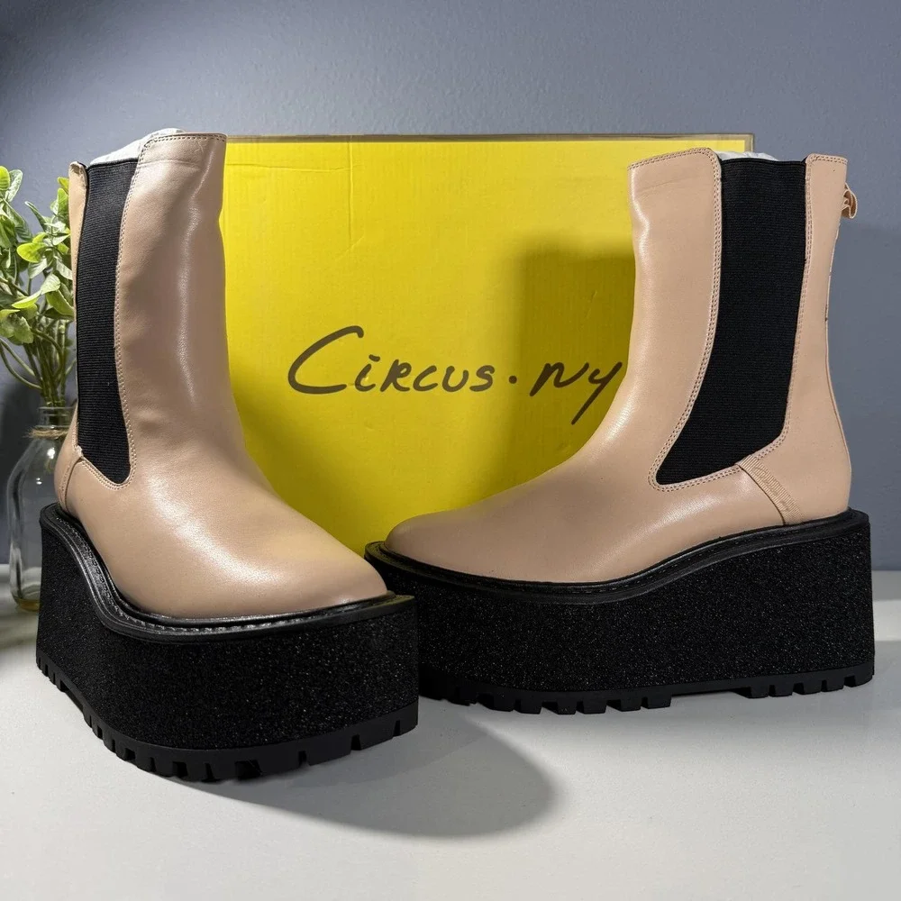 Circus NY Susan Blonde Platform‎ Chelsea Boots Glitter Lug Sole Womens 8M NEW